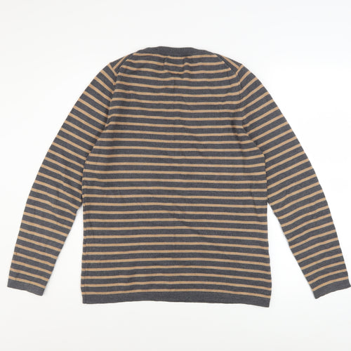 Charles Tyrwhitt Men's Grey Stripe Merino Wool Crew Neck Jumper M
