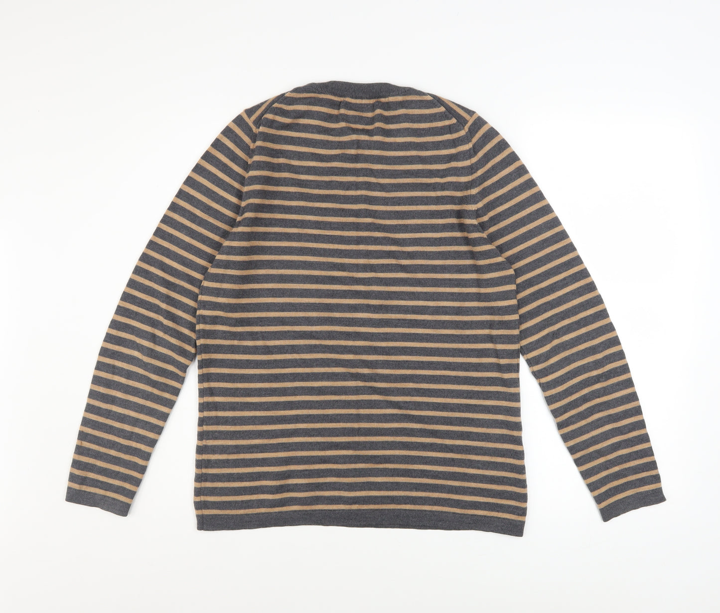 Charles Tyrwhitt Men's Grey Stripe Merino Wool Crew Neck Jumper M
