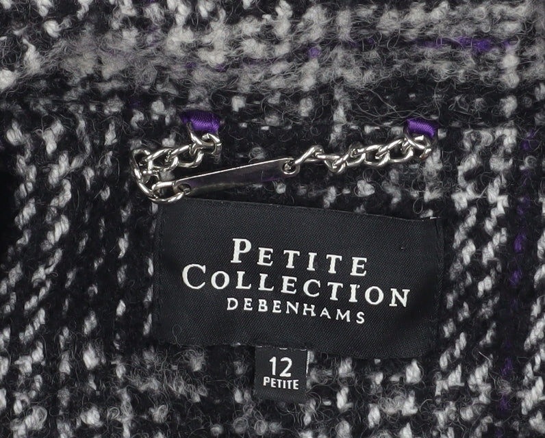 Debenhams Womens Black Checked Wool Blend Trench Coat Size 12 Petite