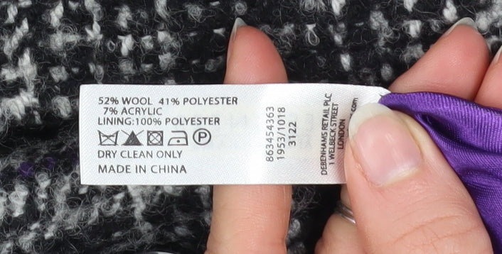 Debenhams Womens Black Checked Wool Blend Trench Coat Size 12 Petite