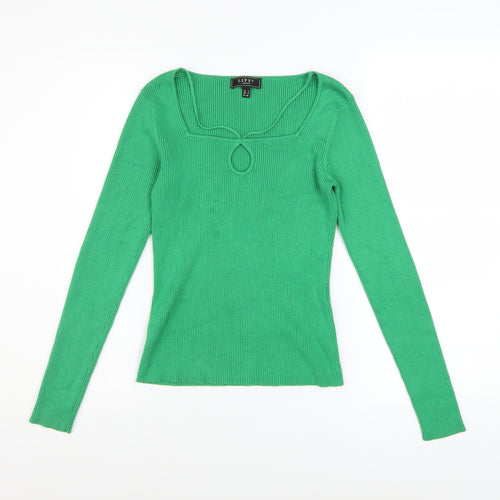 Lipsy Women's Green Slim Fit Long Sleeve Ribbed Pullover Jumper Size 8