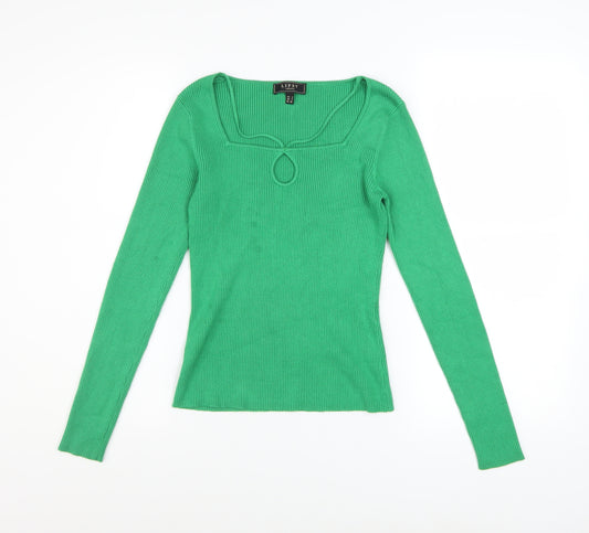 Lipsy Women's Green Slim Fit Long Sleeve Ribbed Pullover Jumper Size 8