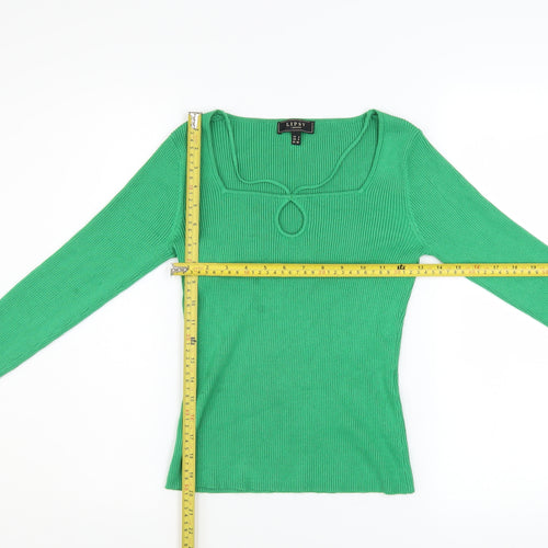 Lipsy Women's Green Slim Fit Long Sleeve Ribbed Pullover Jumper Size 8