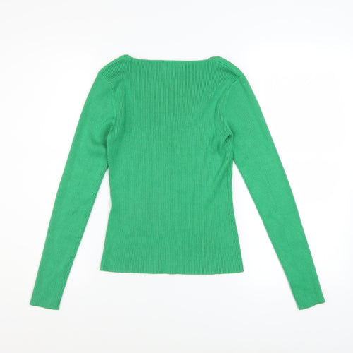 Lipsy Women's Green Slim Fit Long Sleeve Ribbed Pullover Jumper Size 8