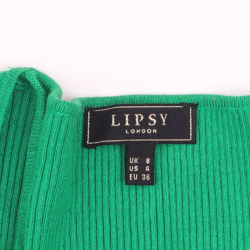 Lipsy Women's Green Slim Fit Long Sleeve Ribbed Pullover Jumper Size 8