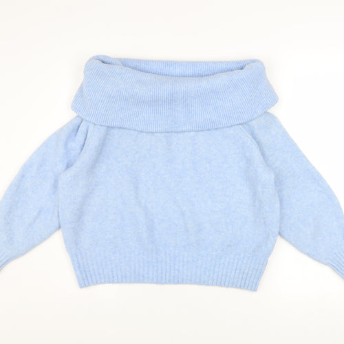 H&M Women’s Blue Cowl Neck Long Sleeve Knit Pullover Jumper Size XS