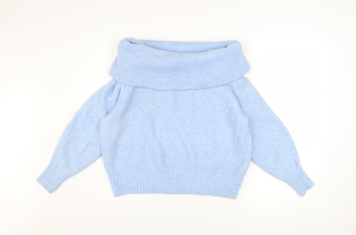 H&M Women’s Blue Cowl Neck Long Sleeve Knit Pullover Jumper Size XS