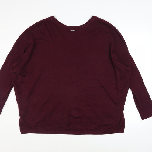 DKNY Jeans Womens Red Star Pattern V-Neck Relaxed Knit Jumper Size L