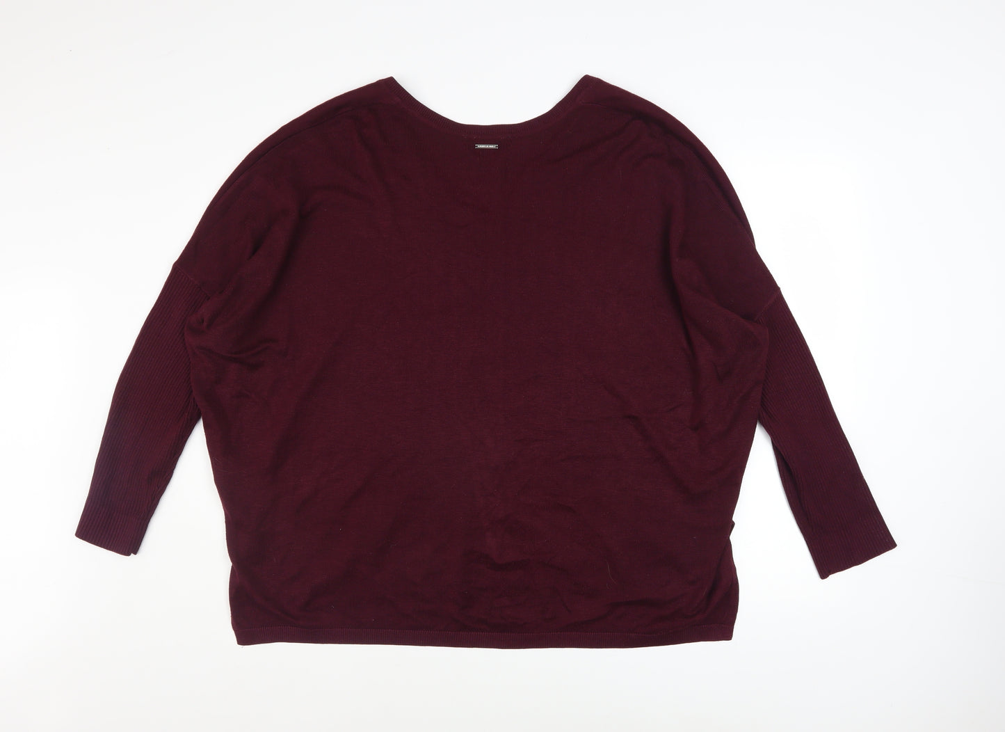 DKNY Jeans Womens Red Star Pattern V-Neck Relaxed Knit Jumper Size L