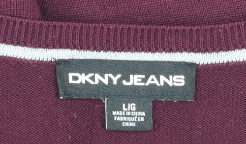 DKNY Jeans Womens Red Star Pattern V-Neck Relaxed Knit Jumper Size L