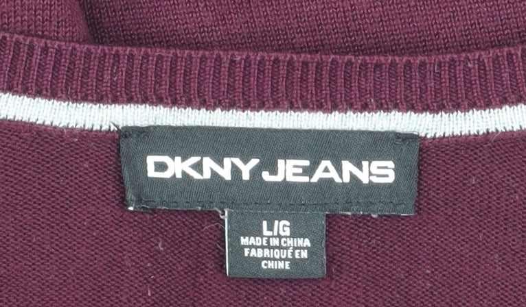 DKNY Jeans Womens Red Star Pattern V-Neck Relaxed Knit Jumper Size L