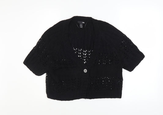 H&M Women's Black Open Knit V-Neck Short Sleeve Cardigan Size L