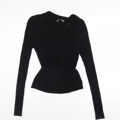 Oasis Women’s Black Wrap Knit V-Neck Jumper Size M