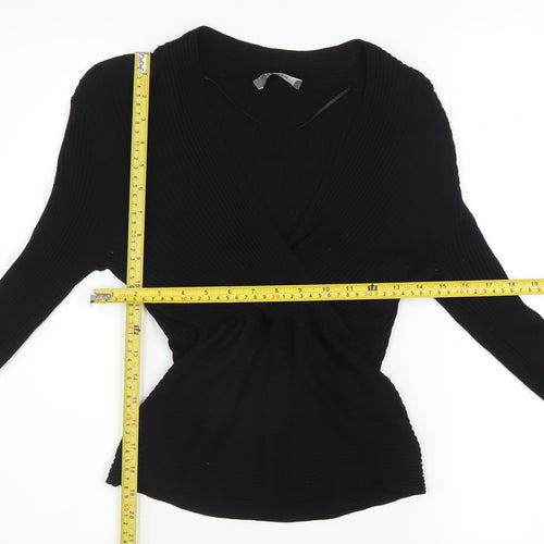 Oasis Women’s Black Wrap Knit V-Neck Jumper Size M