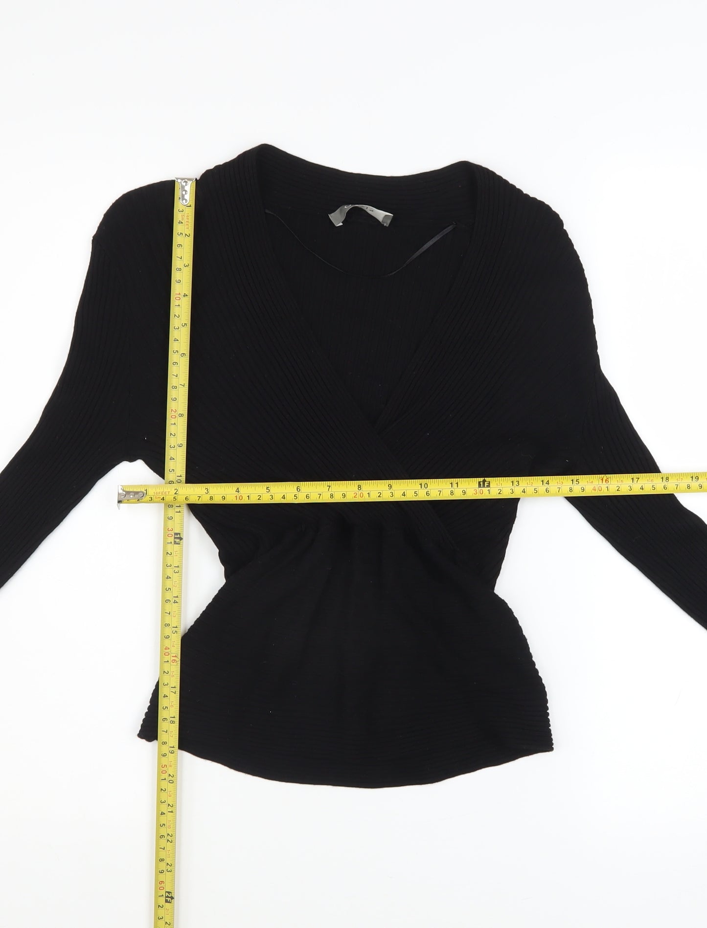 Oasis Women’s Black Wrap Knit V-Neck Jumper Size M