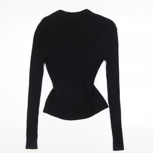 Oasis Women’s Black Wrap Knit V-Neck Jumper Size M