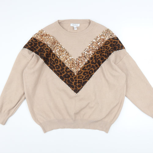 Wild Flower Women’s Beige Leopard Sequin Pullover Jumper M/L