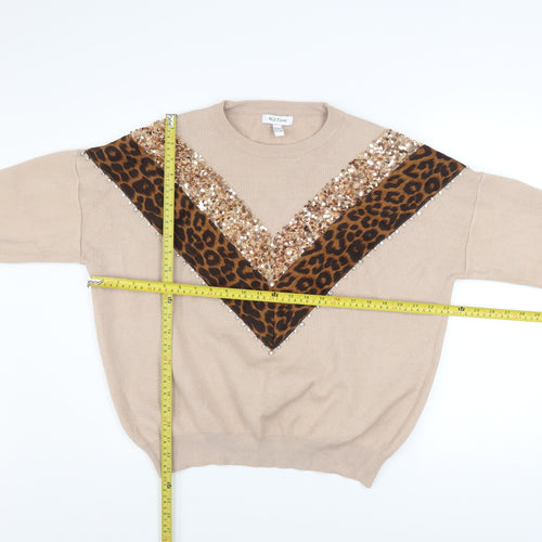 Wild Flower Women’s Beige Leopard Sequin Pullover Jumper M/L