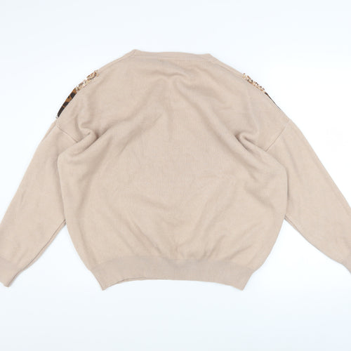 Wild Flower Women’s Beige Leopard Sequin Pullover Jumper M/L