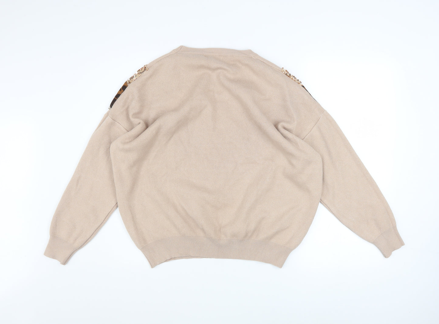 Wild Flower Women’s Beige Leopard Sequin Pullover Jumper M/L