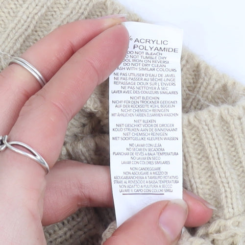 Boohoo Women Beige Chunky Knit V-Neck Cardigan Size S
