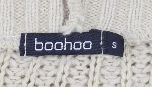 Boohoo Women Beige Chunky Knit V-Neck Cardigan Size S