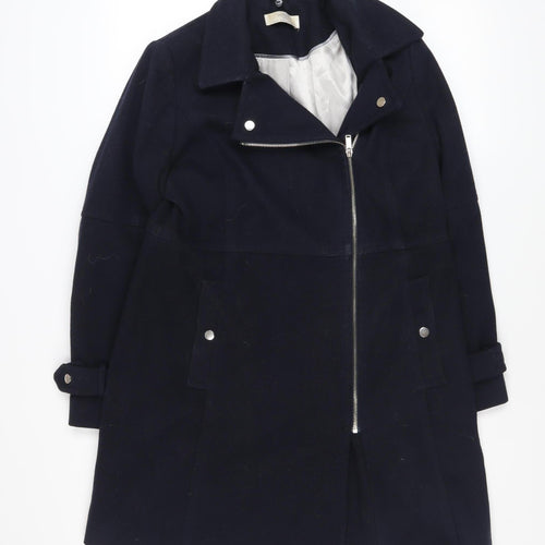 Wallis Petite Women's Navy Zip-Up Overcoat Size 12