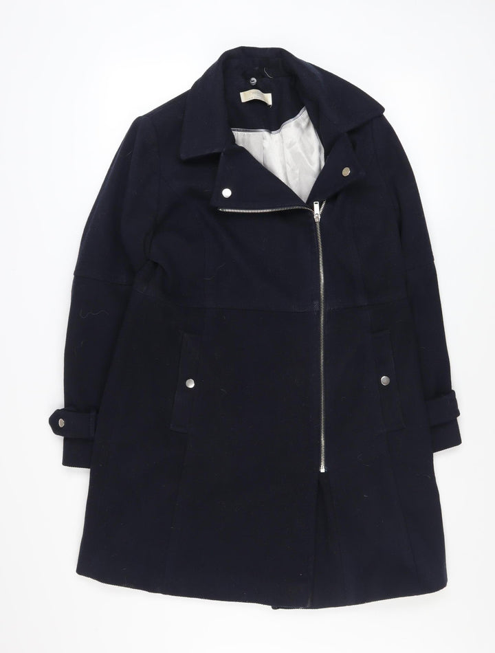 Wallis Petite Women's Navy Zip-Up Overcoat Size 12
