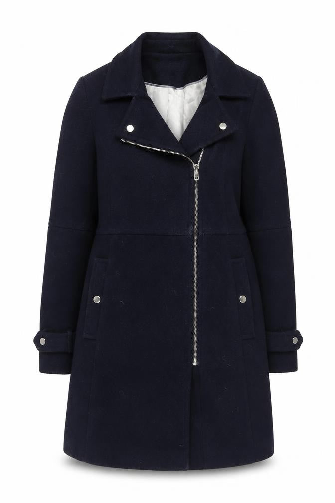 Front view of Wallis Petite Women's Navy Zip-Up Overcoat, size 12