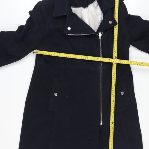 Wallis Petite Women's Navy Zip-Up Overcoat Size 12