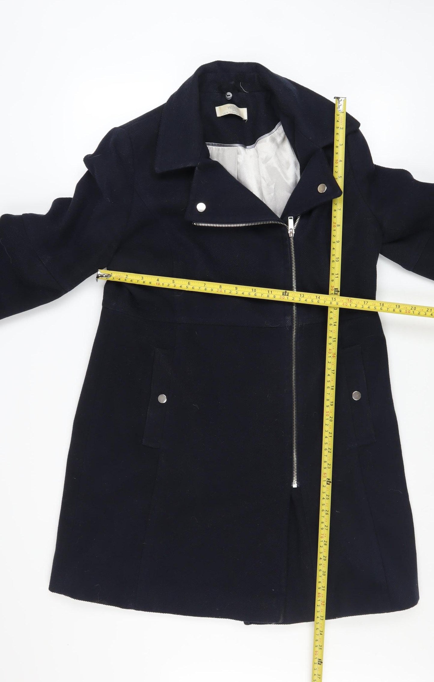 Wallis Petite Women's Navy Zip-Up Overcoat Size 12