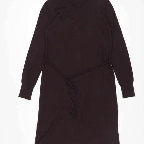 Monsoon Women’s Brown Wool Blend Long Sleeve Belted Jumper Dress Size 12