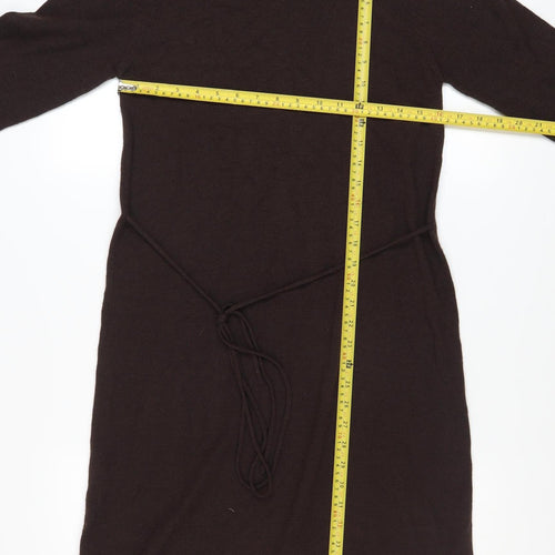 Monsoon Women’s Brown Wool Blend Long Sleeve Belted Jumper Dress Size 12