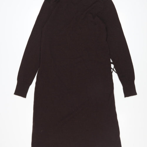 Monsoon Women’s Brown Wool Blend Long Sleeve Belted Jumper Dress Size 12