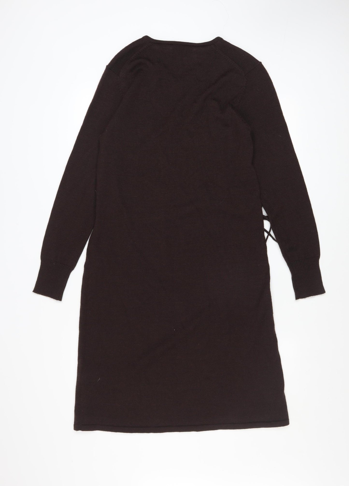 Monsoon Women’s Brown Wool Blend Long Sleeve Belted Jumper Dress Size 12