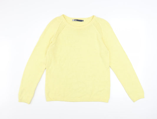 Isle Womens Yellow Cotton Crew Neck Jumper Size S 10-12