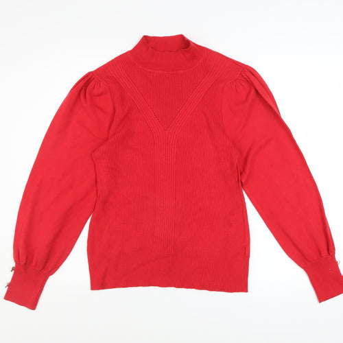 River Island Women's Red High Neck Puff Sleeve Jumper Size 16