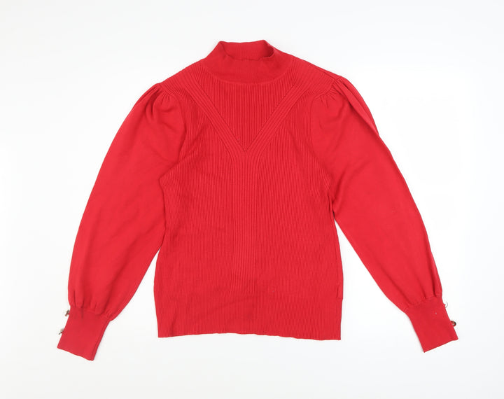 River Island Women's Red High Neck Puff Sleeve Jumper Size 16
