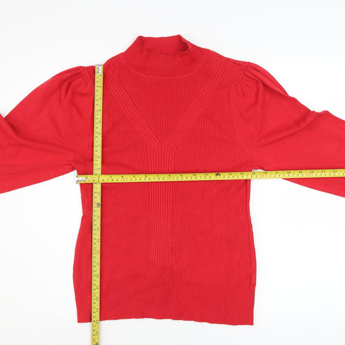 River Island Women's Red High Neck Puff Sleeve Jumper Size 16