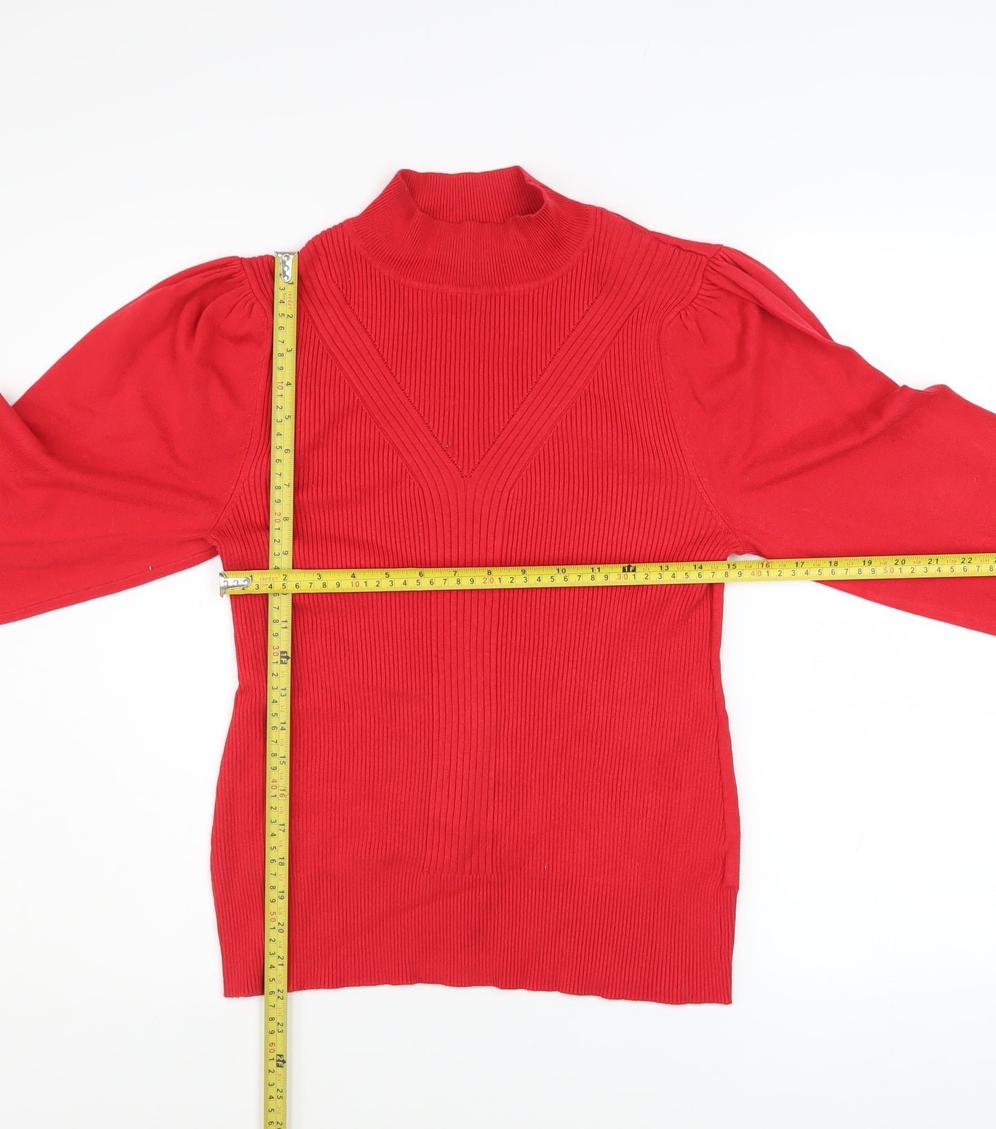 River Island Women's Red High Neck Puff Sleeve Jumper Size 16