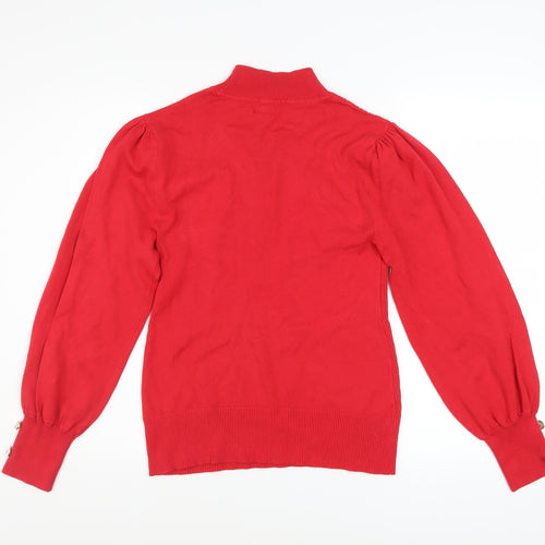 River Island Women's Red High Neck Puff Sleeve Jumper Size 16