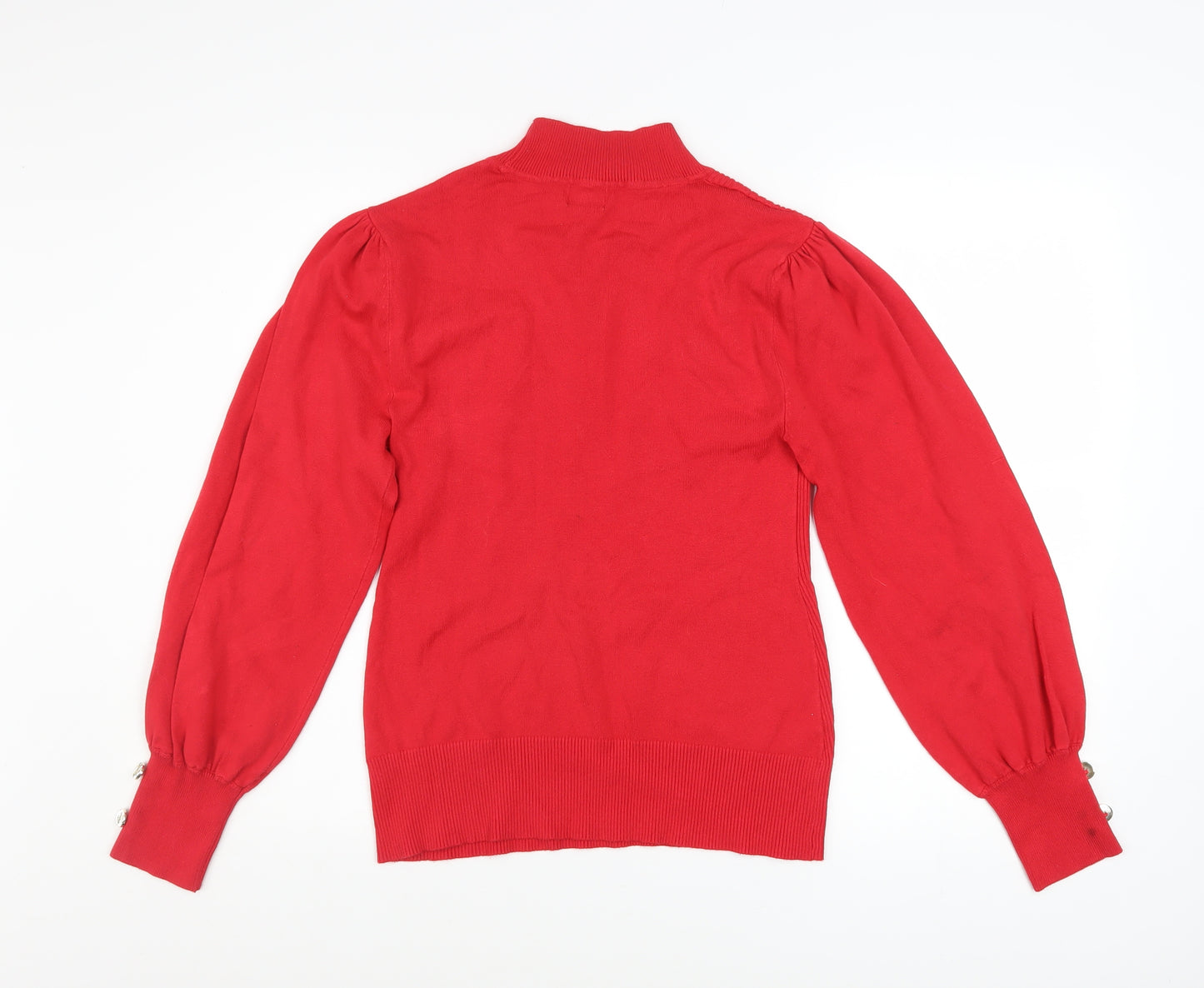 River Island Women's Red High Neck Puff Sleeve Jumper Size 16