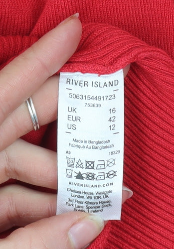 River Island Women's Red High Neck Puff Sleeve Jumper Size 16