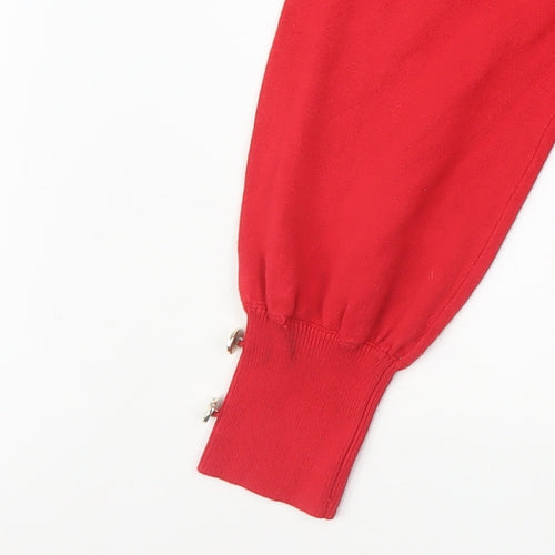 River Island Women's Red High Neck Puff Sleeve Jumper Size 16