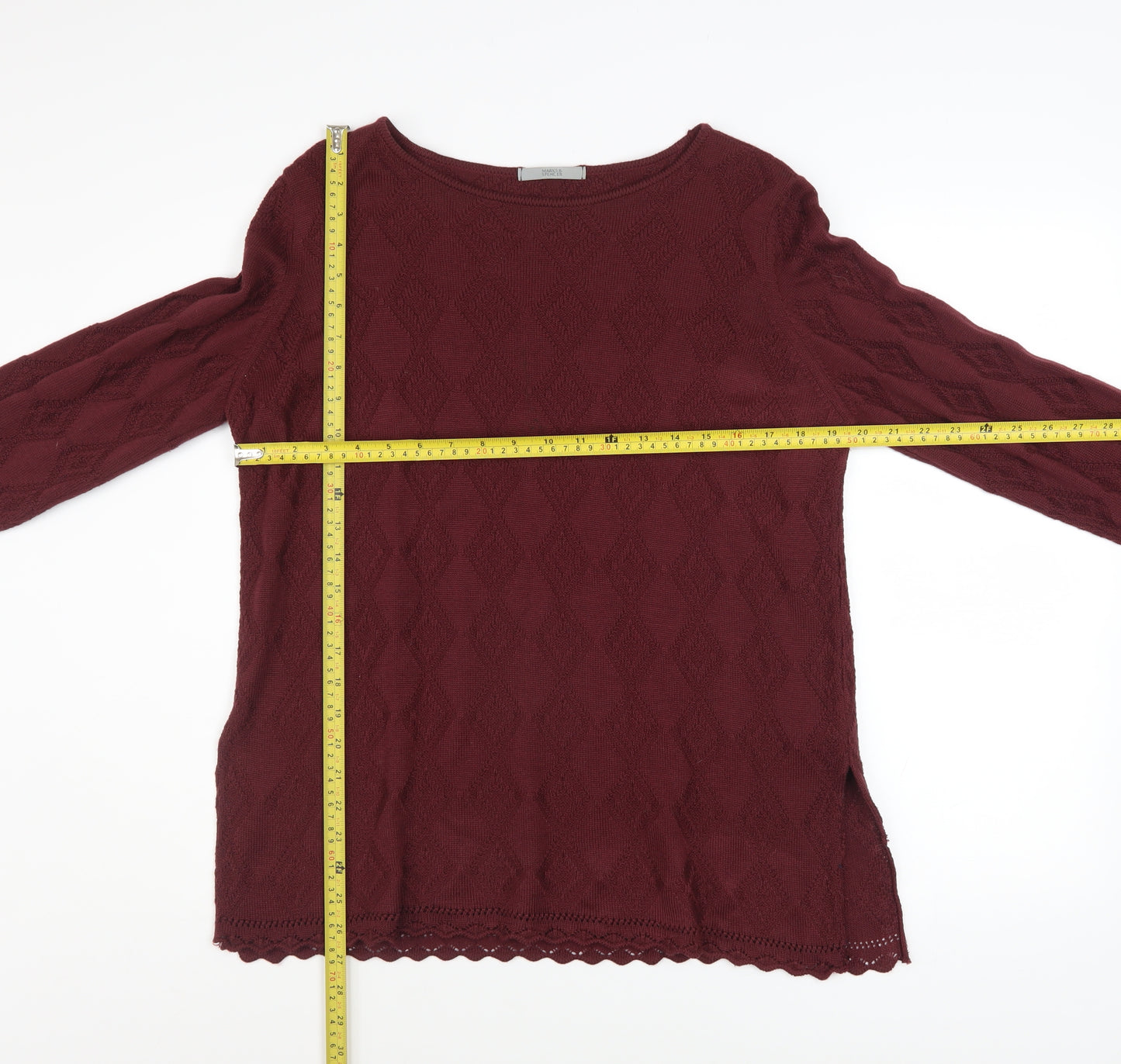 Marks and Spencer Women’s Red Textured Knit Jumper Size 14