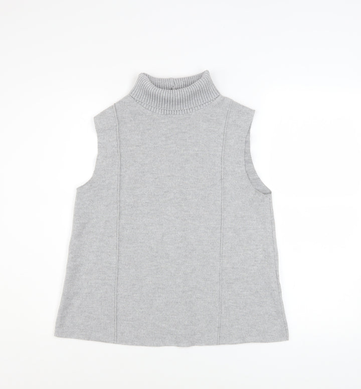 ZARA Women Grey Roll Neck Sleeveless Knit Vest M