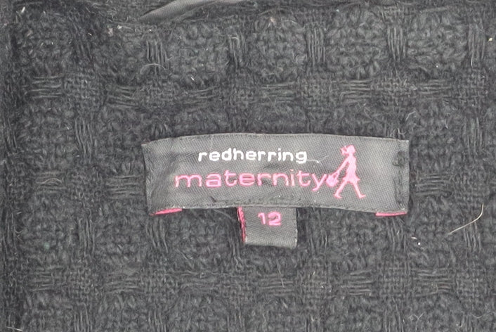 Red Herring Maternity Women's Black Wool Blend Mid-Length Coat Size 12