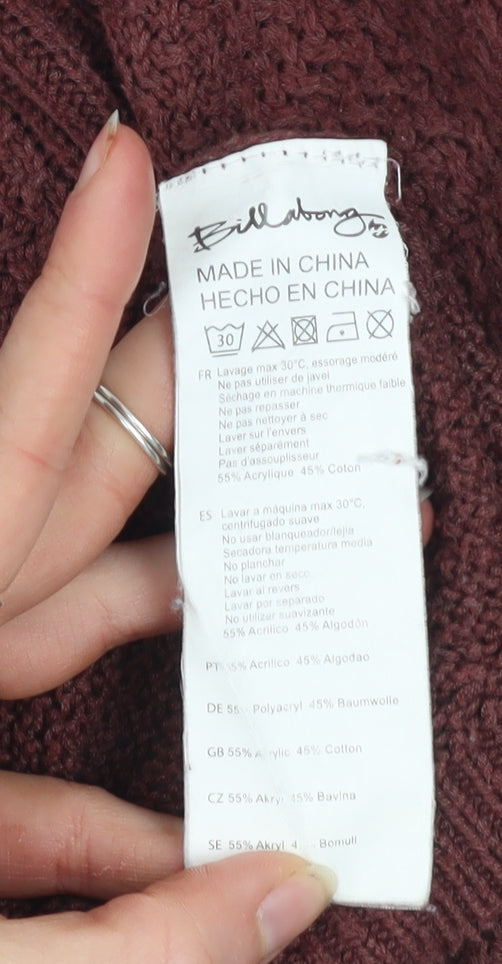 Billabong Womens Red Knit Pullover Jumper Size S Long Sleeve Crew Neck