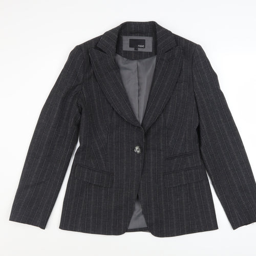 Next Women's Grey Pinstripe Wool Blend Blazer Size 12 Classic Fit