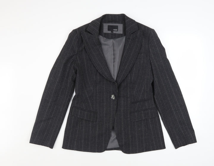 Next Women's Grey Pinstripe Wool Blend Blazer Size 12 Classic Fit